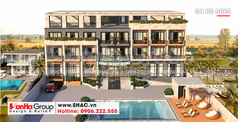 Không gian khách sạn hiện đại có bể bơi tại bình thuận sh ks 0085