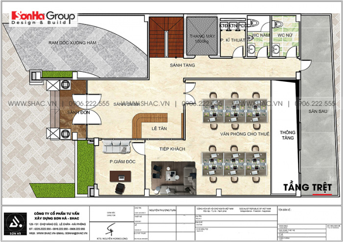 Bố trí mặt bằng công năng tầng trệt tòa nhà văn phòng cho thuê tại Sài Gòn 