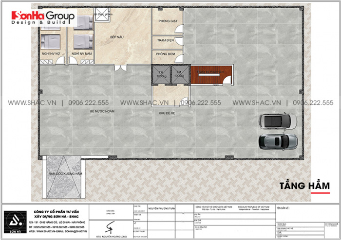 Bản vẽ bố trí công năng tầng hầm khách sạn hiện đại 3 sao tại Bình Thuận 