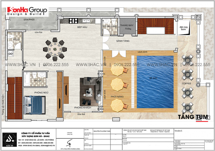 Mặt bằng công năng tầng tum khách sạn tân cổ điển 3 sao tại Phú Quốc 