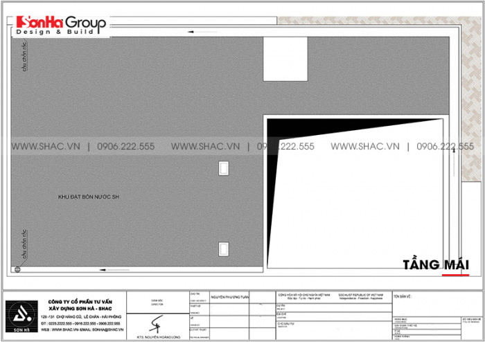 Mặt bằng công năng tầng mái khách sạn tân cổ điển 3 sao tại Phú Quốc 