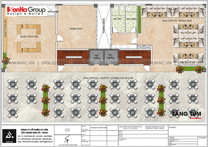 Bản vẽ bố trí công năng tầng tum khách sạn hiện đại 3 sao tại Bình Thuận 