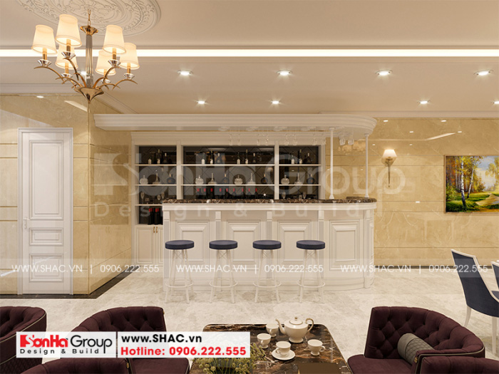 Không gian nội thất quầy rượu ngay tại tầng 1 của khách sạn 3 sao 