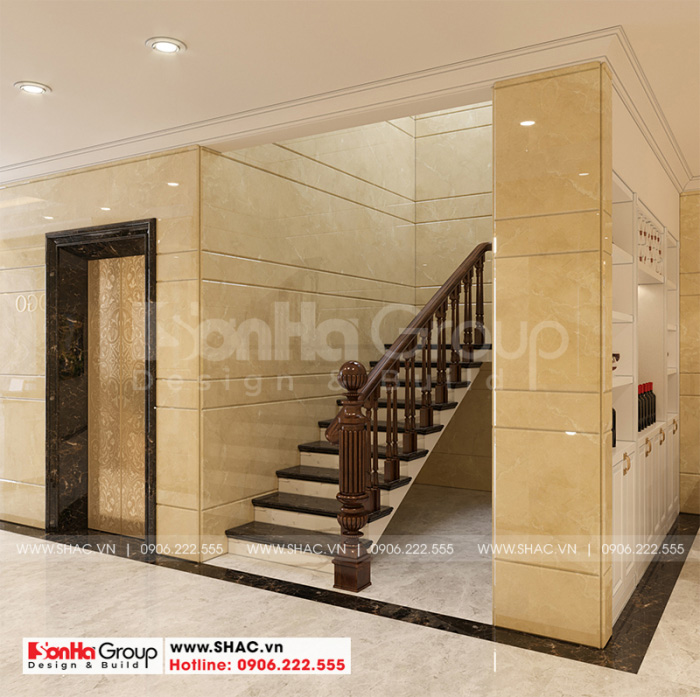 Một góc thiết kế sảnh thang bộ của khách sạn tiêu chuẩn 3 sao 