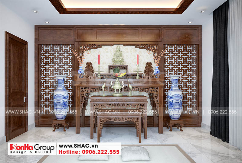 Thiết kế nội thất phòng thờ tôn nghiêm cho ngôi nhà ống tại Quảng Ninh 