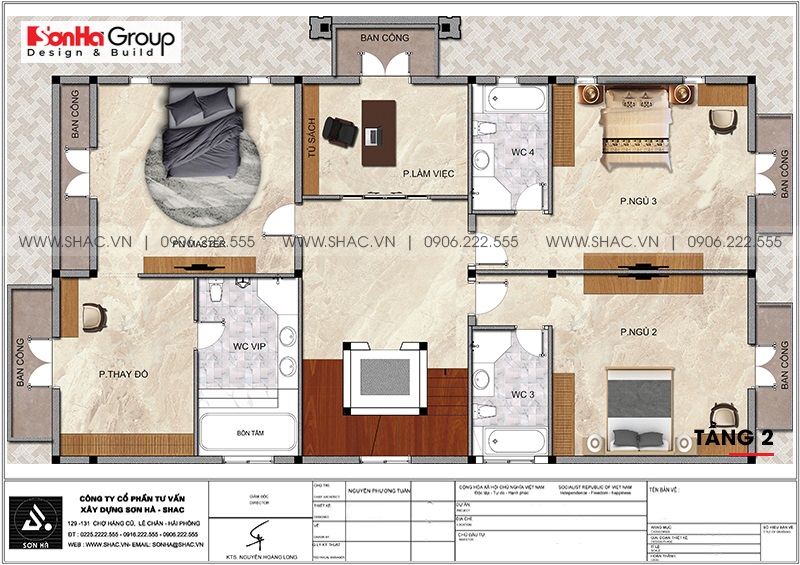 Mẫu biệt thự tân cổ điển 3 tầng 5 phòng ngủ tại Đà Nẵng – SH BTP 0158 7 Mặt bằng tối ưu công năng tầng 2 biệt thự tân cổ điển 3 tầng tại Đà Nẵng