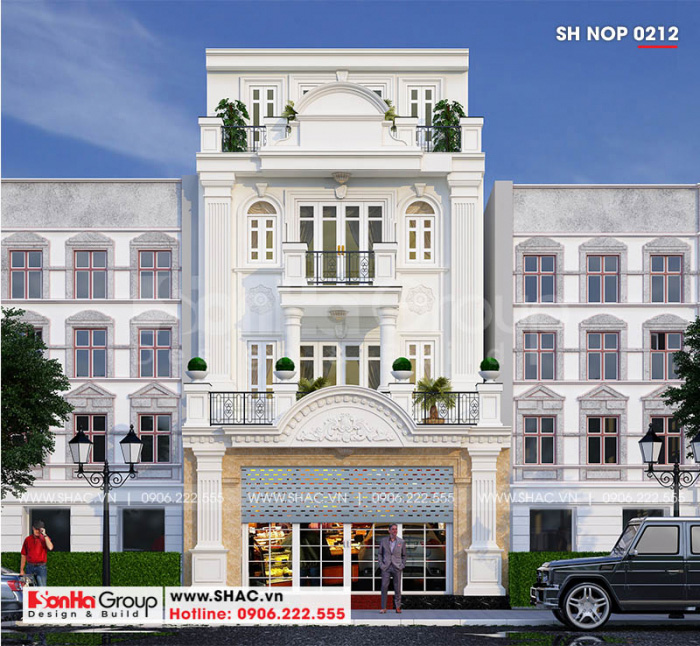 1 Thiết kế nhà phố tân cổ điển 4 tầng đẹp tại Hà Nội sh nop 0212