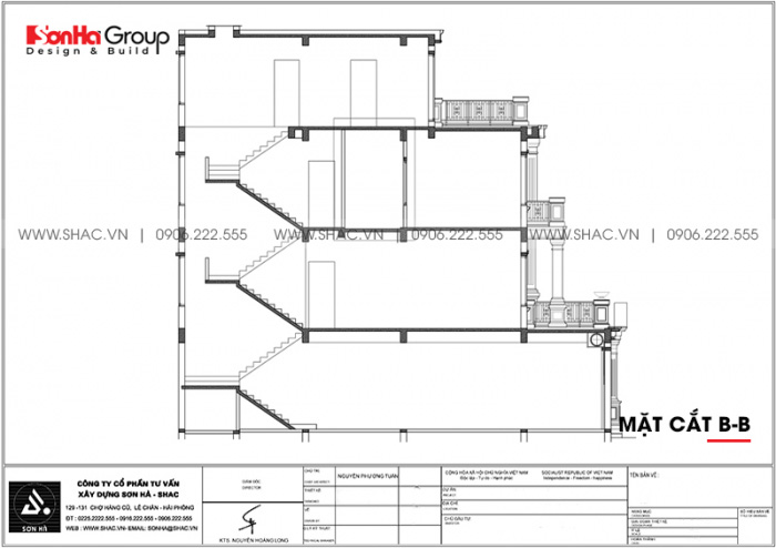 10.Mặt cắt B B của nhà phố tân cổ điển với mặt tiền 8,6m tại Hà Nội sh nop 0212