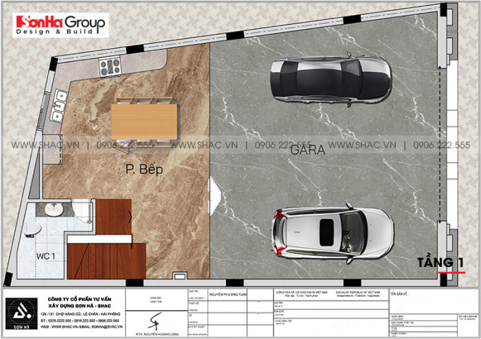 4 Mặt bằng gara và bếp tầng 1 của nhà phố tân cổ điển tại Hà Nội sh nop 0212