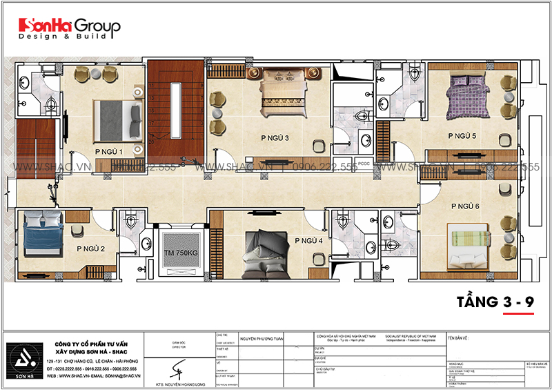 Mẫu khách sạn tân cổ điển tiêu chuẩn 3 sao tối ưu công năng tại Hải Phòng – SH KS 0088 6 Mặt bằng tối ưu công năng tầng 3 đến 9 khách sạn tân cổ điển tại Hải Phòng