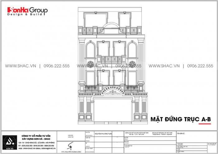 9 Bản vẽ mặt đứng trục A B nhà phố tân cổ điển tại Hà Nội sh nop 0212