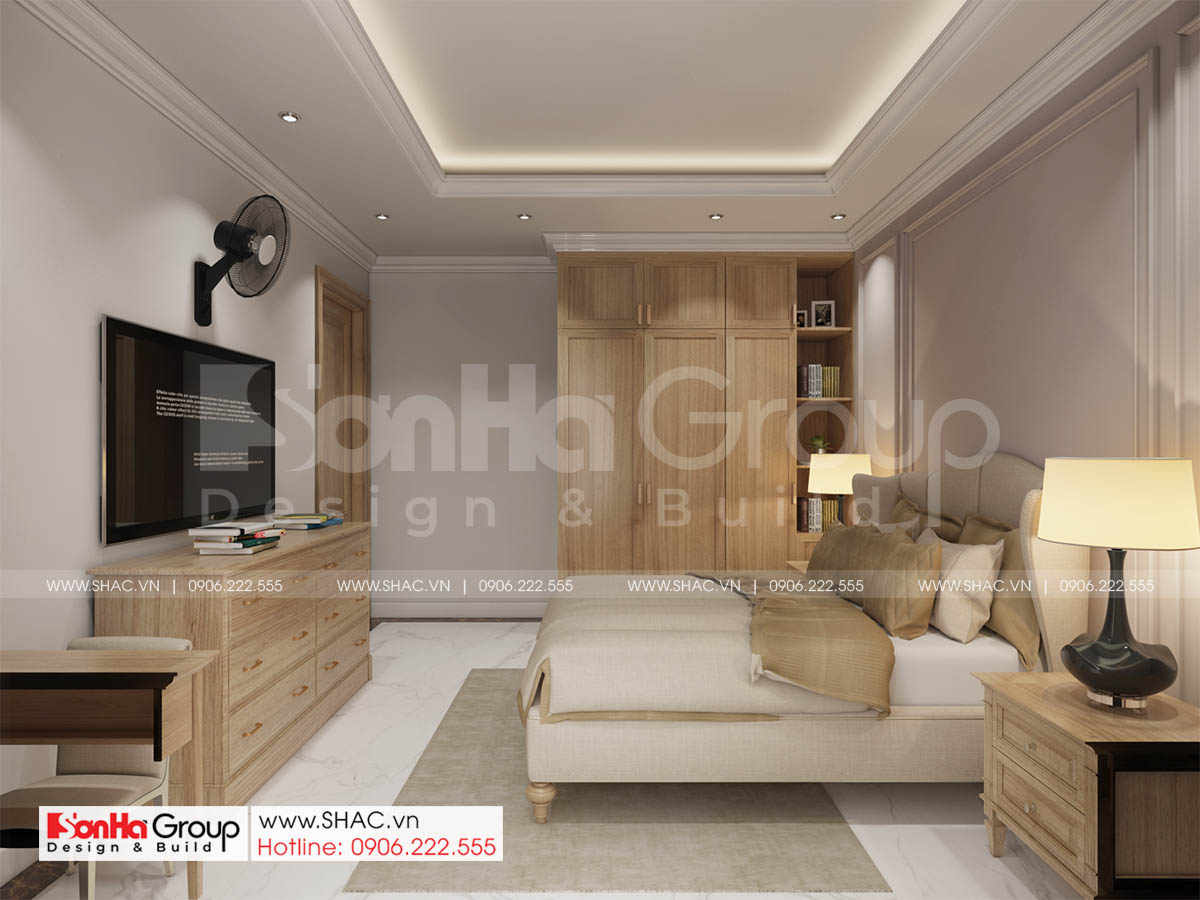 Biệt thự 4 tầng diện tích 250m2 phong cách tân cổ điển – SH BTP 0161 21 Phòng ngủ tầng trệt gọn gàng và hiện đại của thiết kế biệt thự tân cổ điển