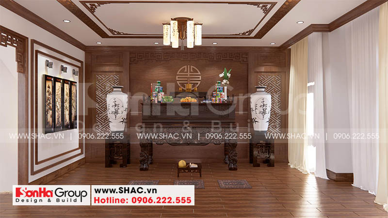 Thiết kế nội thất phòng thờ tôn nghiêm cho nhà phố hợp phong thủy 