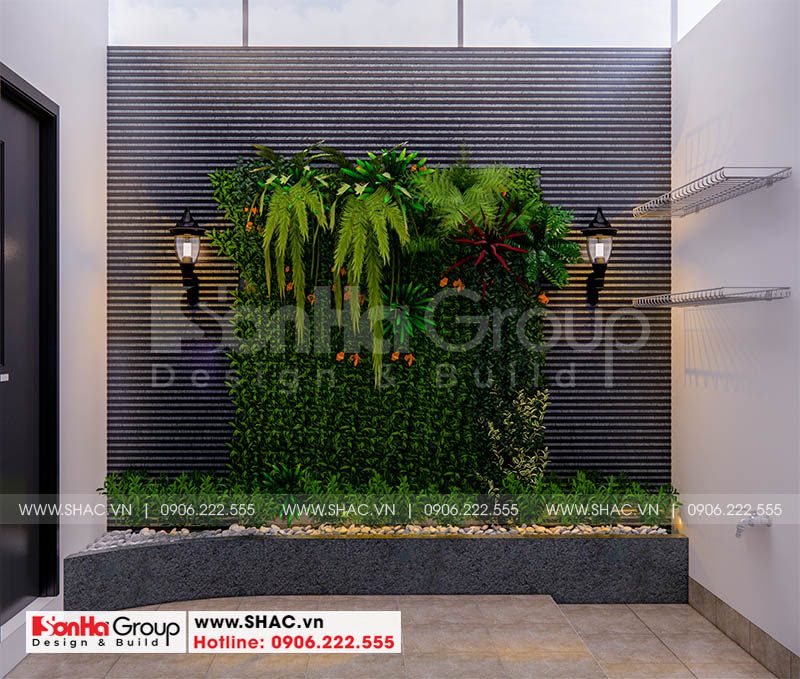 Góc sân ướt của ngôi nhà phố được trang trí đẹp mắt mang cảm giác dễ chịu 