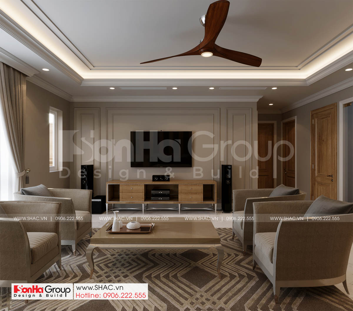 Biệt thự 4 tầng diện tích 250m2 phong cách tân cổ điển – SH BTP 0161 34 Khu sinh hoạt chung ấm cúng và tiện nghi trong biệt thự 4 tầng tại Sài Gòn