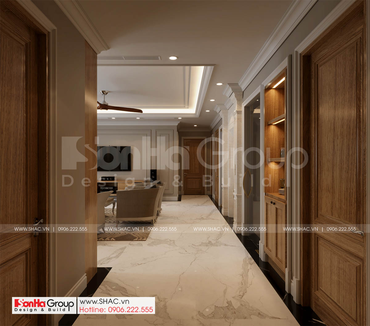 Biệt thự 4 tầng diện tích 250m2 phong cách tân cổ điển – SH BTP 0161 35 Hành lang phòng sinh hoạt chung của biệt thự 4 tầng tại TP. HCM