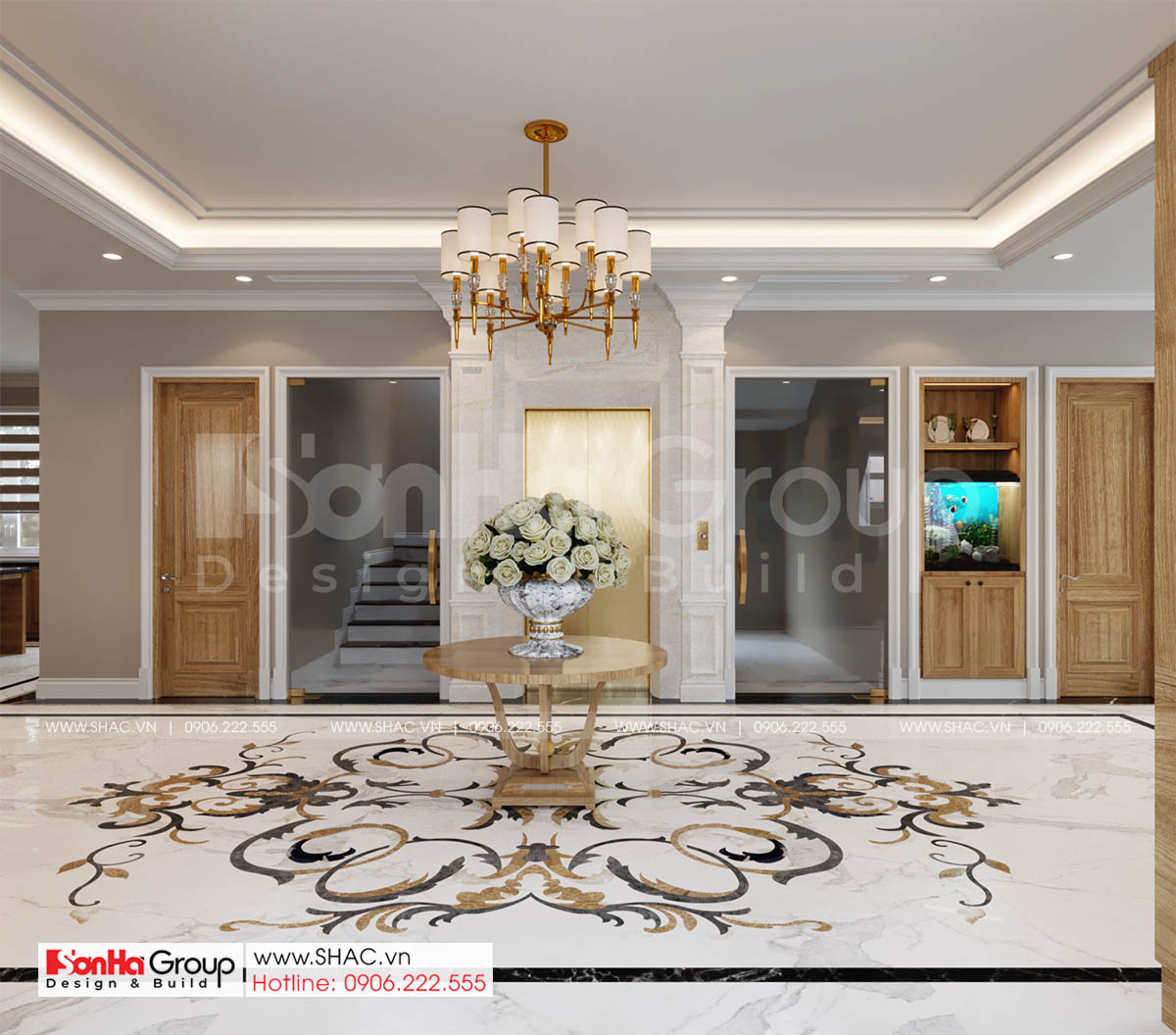 Biệt thự 4 tầng diện tích 250m2 phong cách tân cổ điển – SH BTP 0161 11 Sảnh tầng 1 sang trọng và quý phái trong biệt thự tân cổ điển 4 tầng tại Sài Gòn