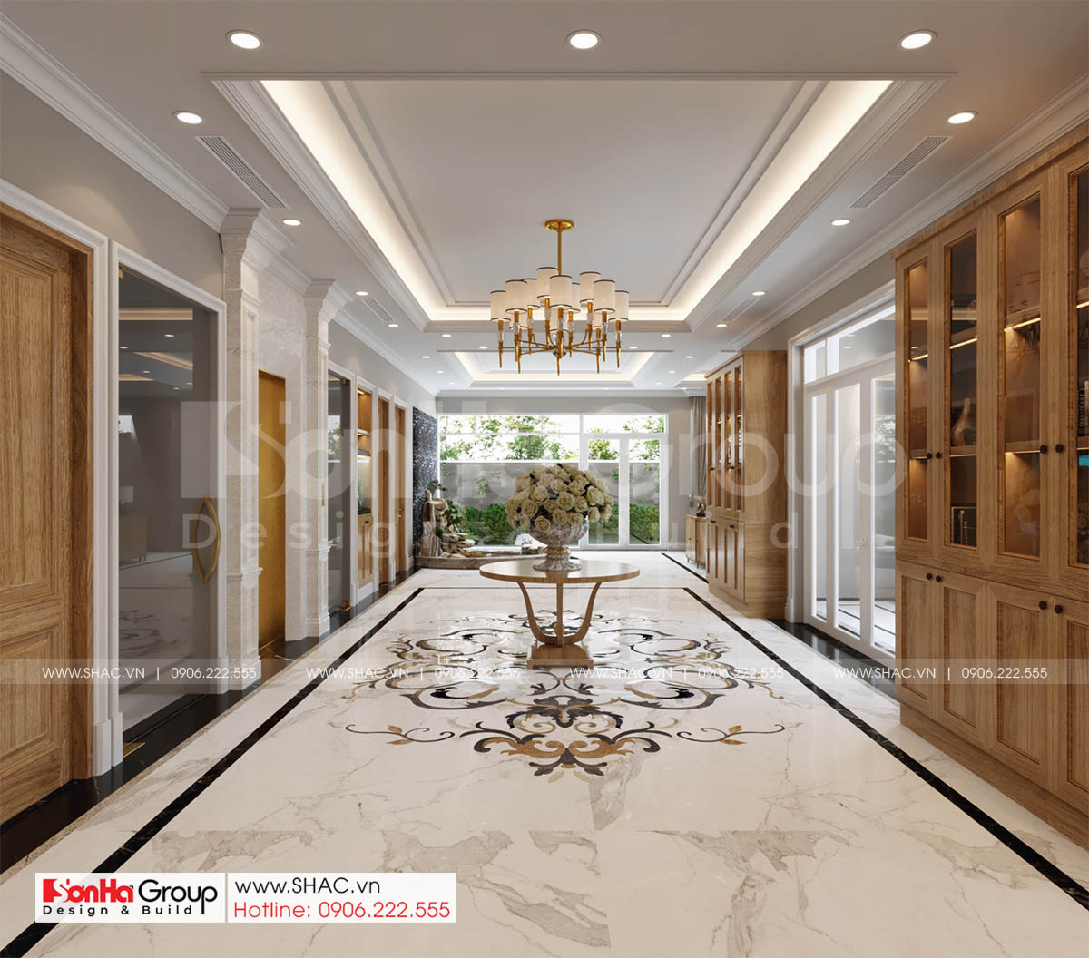 Biệt thự 4 tầng diện tích 250m2 phong cách tân cổ điển – SH BTP 0161 10 Hành lang tầng 1 biệt thự tân cổ điển 4 tầng