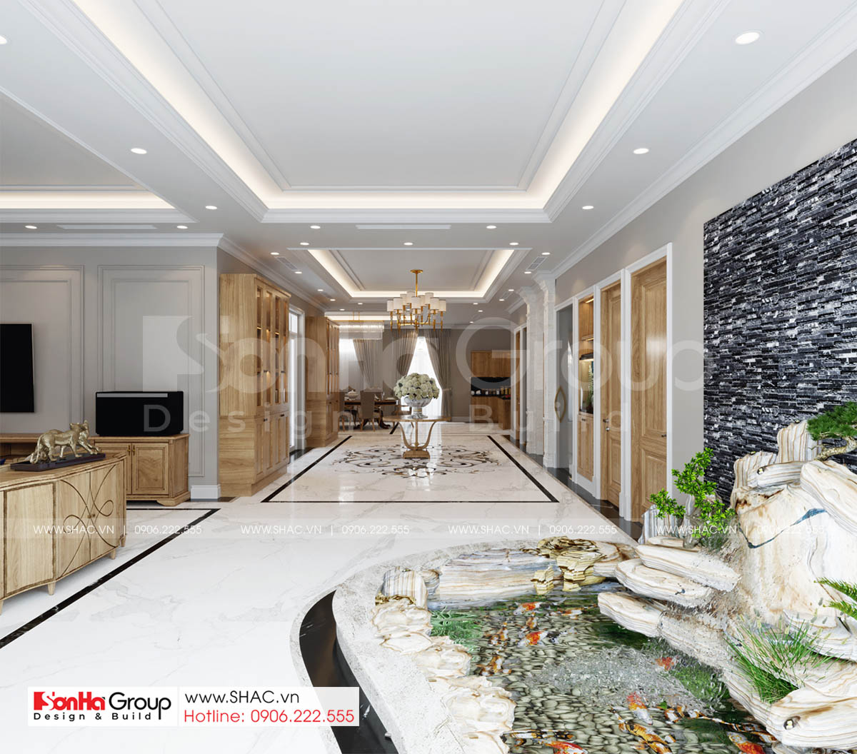 Biệt thự 4 tầng diện tích 250m2 phong cách tân cổ điển – SH BTP 0161 15 Hồ cá koi trong không gian biệt thự tân cổ điển đẹp tại Sài Gòn
