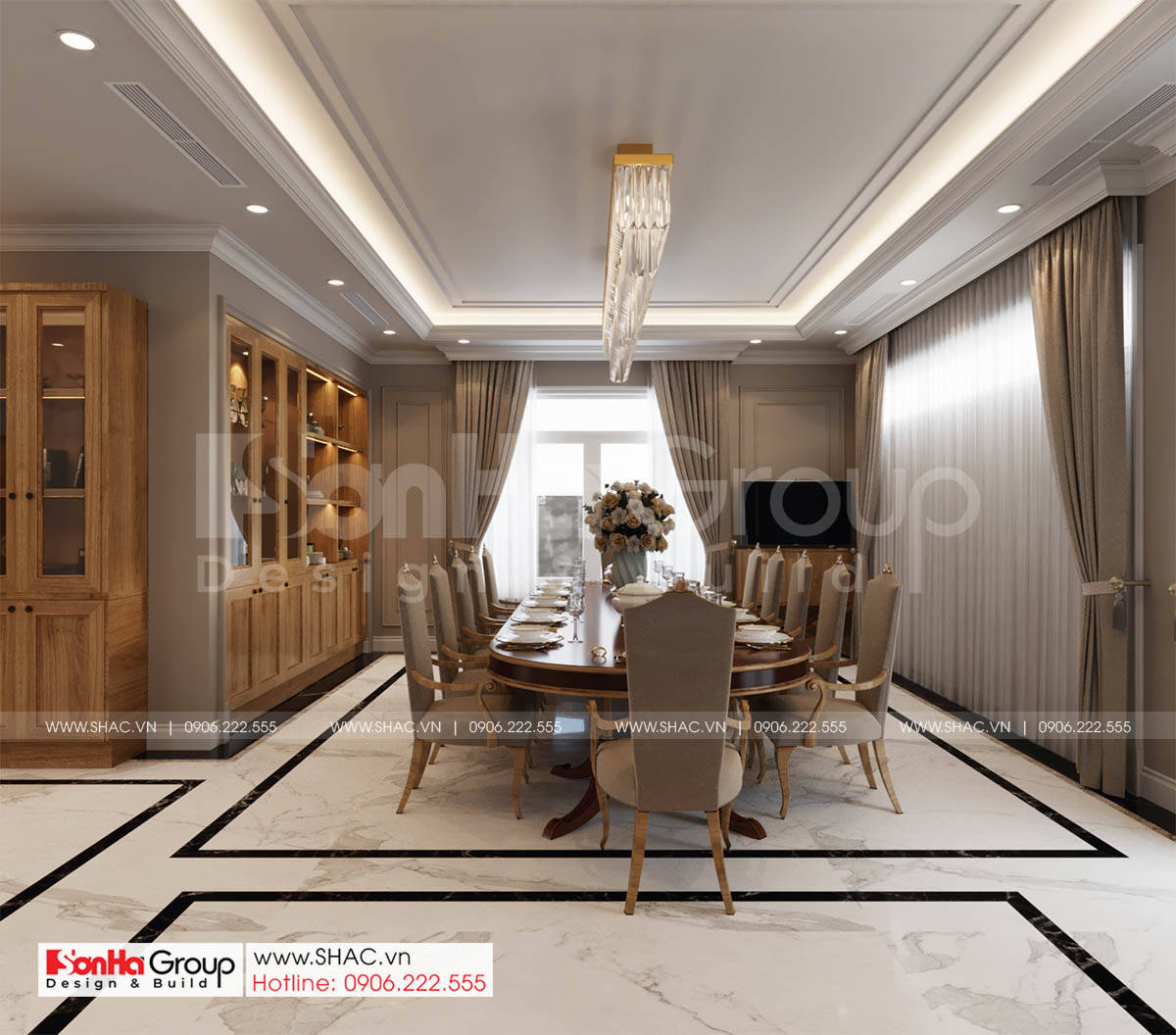 Biệt thự 4 tầng diện tích 250m2 phong cách tân cổ điển – SH BTP 0161 17 Không gian phòng ăn tinh tế và xa hoa trong biệt thự sang trọng