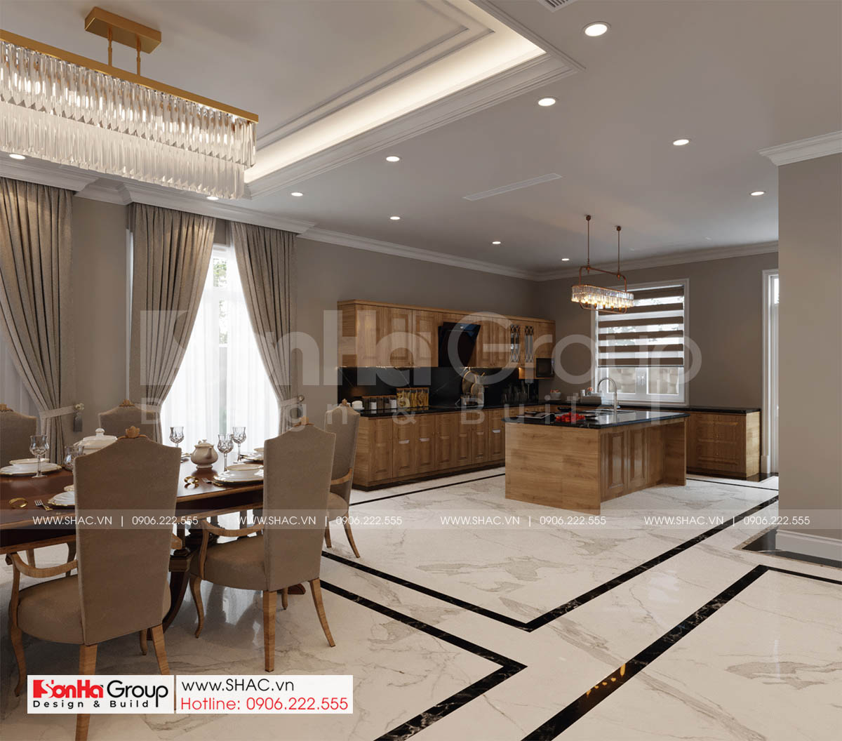 Biệt thự 4 tầng diện tích 250m2 phong cách tân cổ điển – SH BTP 0161 16 Phòng bếp và nhà ăn của biệt thự tân cổ điển
