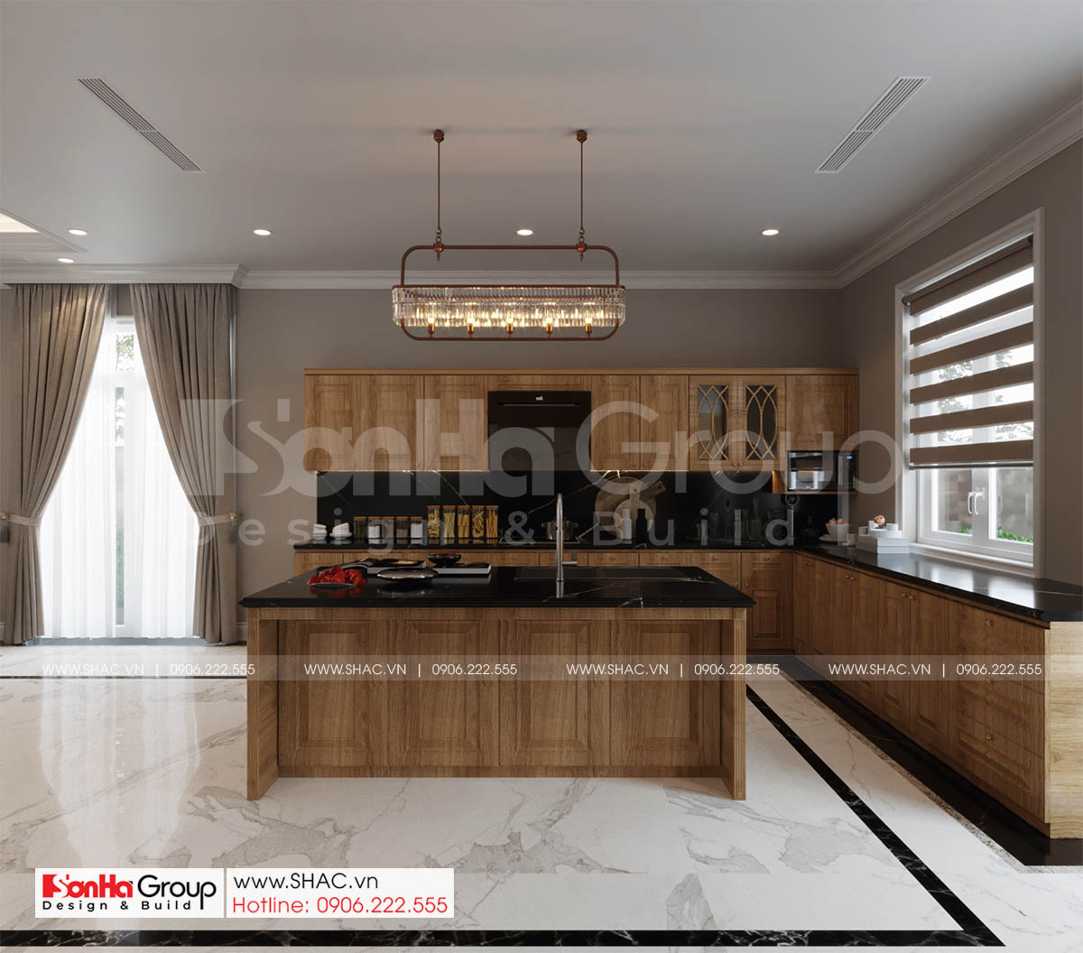 Biệt thự 4 tầng diện tích 250m2 phong cách tân cổ điển – SH BTP 0161 18 Phòng bếp với nội thất đẳng cấp của biệt thự 4 tầng tại Sài Gòn