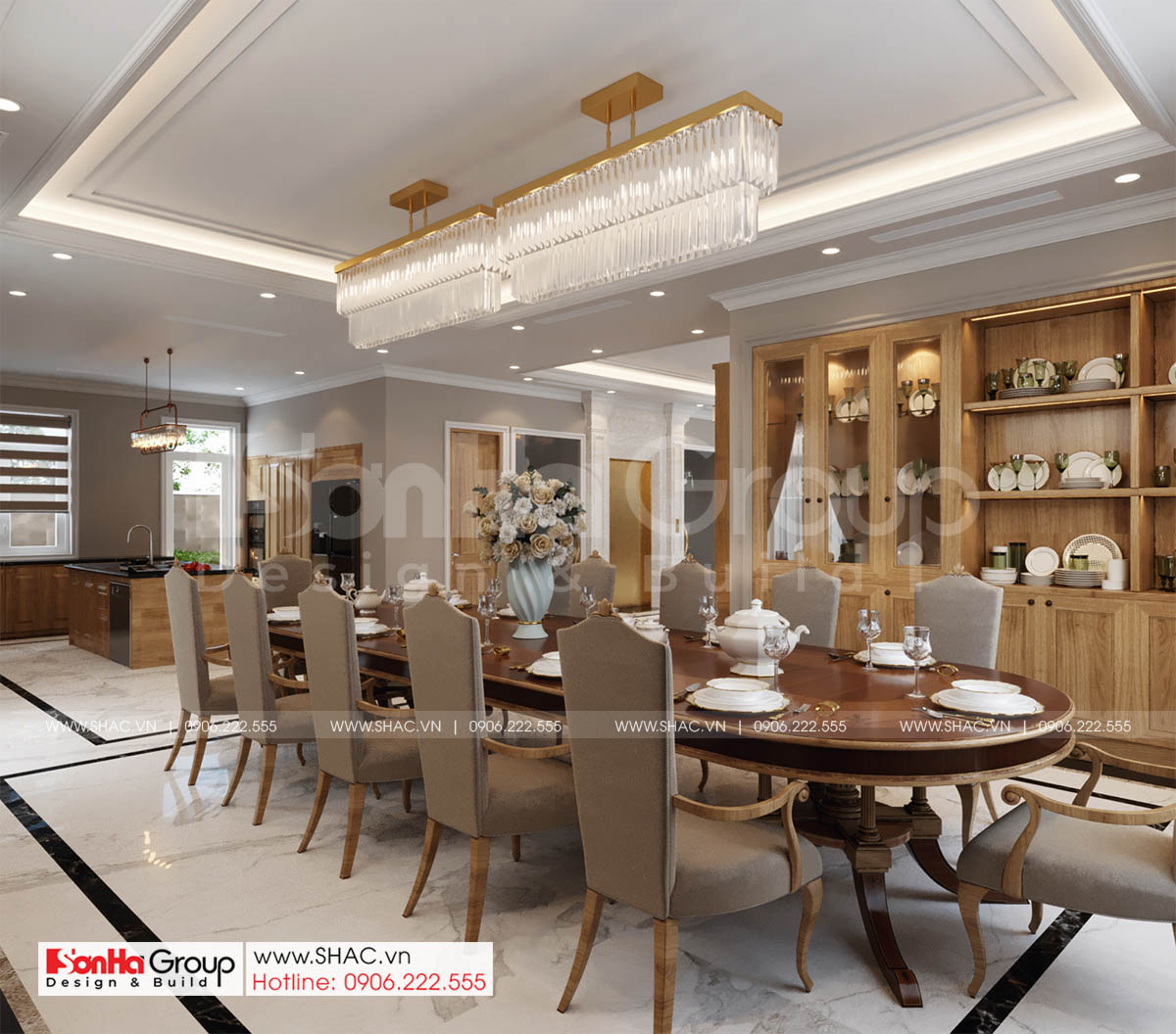 Biệt thự 4 tầng diện tích 250m2 phong cách tân cổ điển – SH BTP 0161 20 Biệt thự tân cổ điển diện tích 252m2 với phòng ăn trang nhã