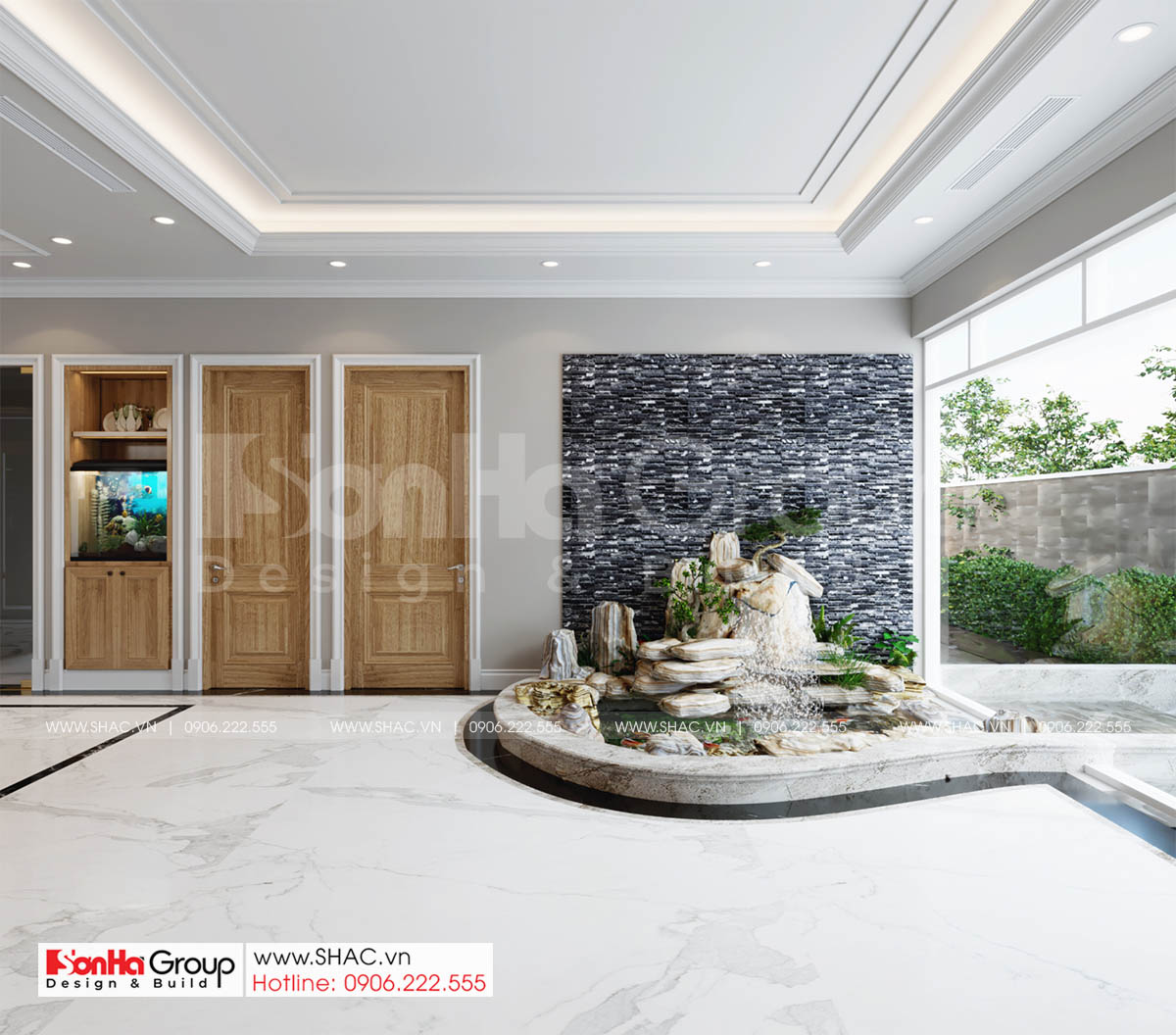 Biệt thự 4 tầng diện tích 250m2 phong cách tân cổ điển – SH BTP 0161 14 Cận cảnh hồ cá koi trong phòng khách biệt thự tân cổ điển