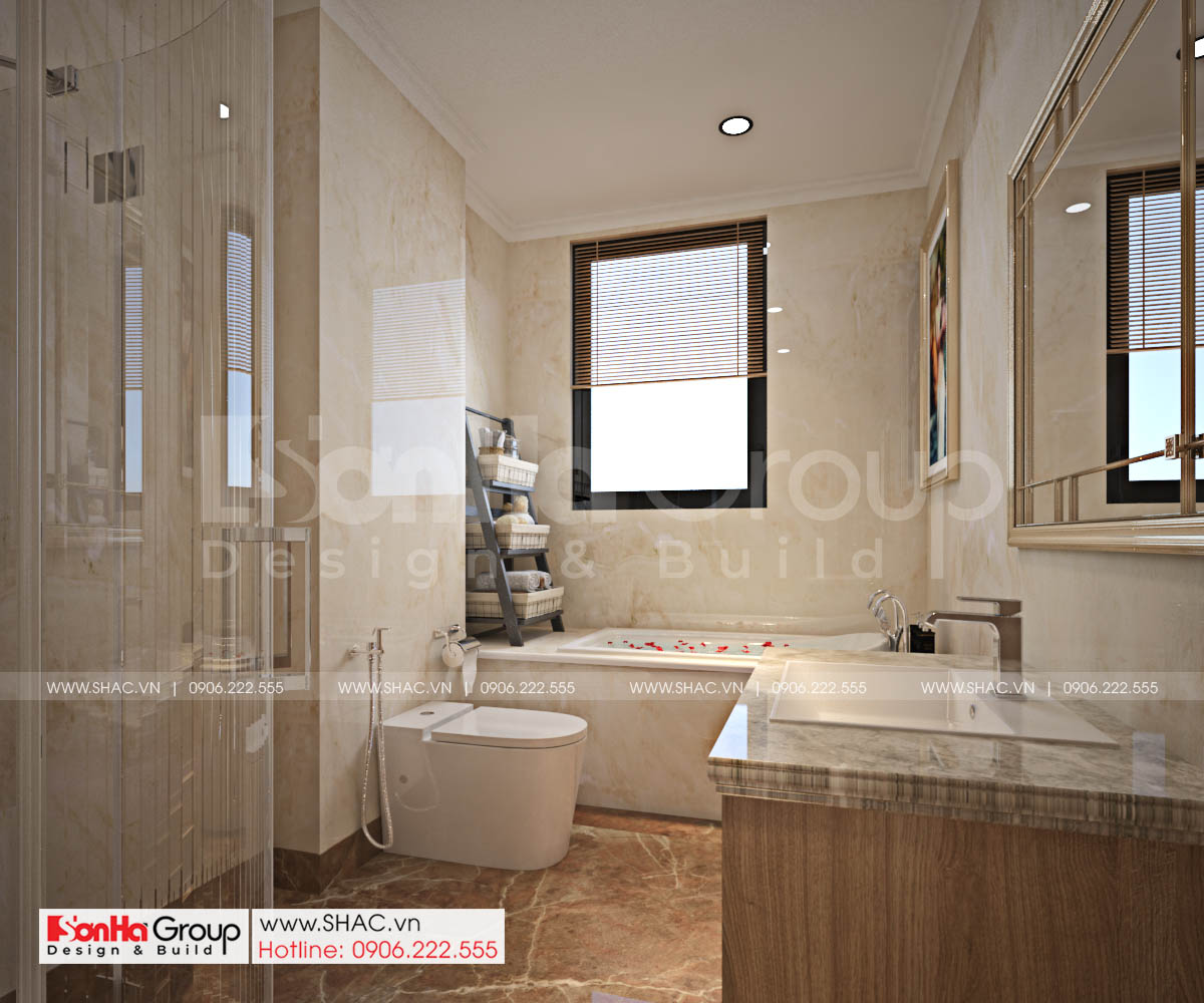 Biệt thự 4 tầng diện tích 250m2 phong cách tân cổ điển – SH BTP 0161 39 WC phòng ngủ tầng 3 biệt thự tân cổ điển 4 tầng.