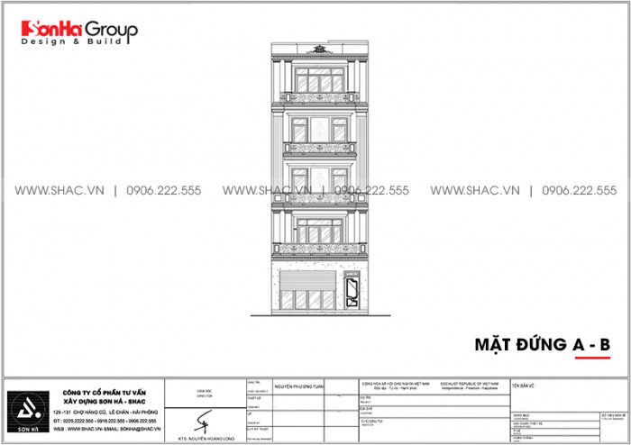 9.Bản vẽ mặt đứng trục A B nhà phố tân cổ điển tại Quảng Ninh sh nop 0213