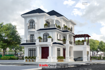Biệt thự 3 tầng 2 mặt tiền 330m2 màu trắng tân cổ điển