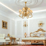 Phòng ngủ tân cổ điển gam màu trắng cùng các chi tiết vàng kim