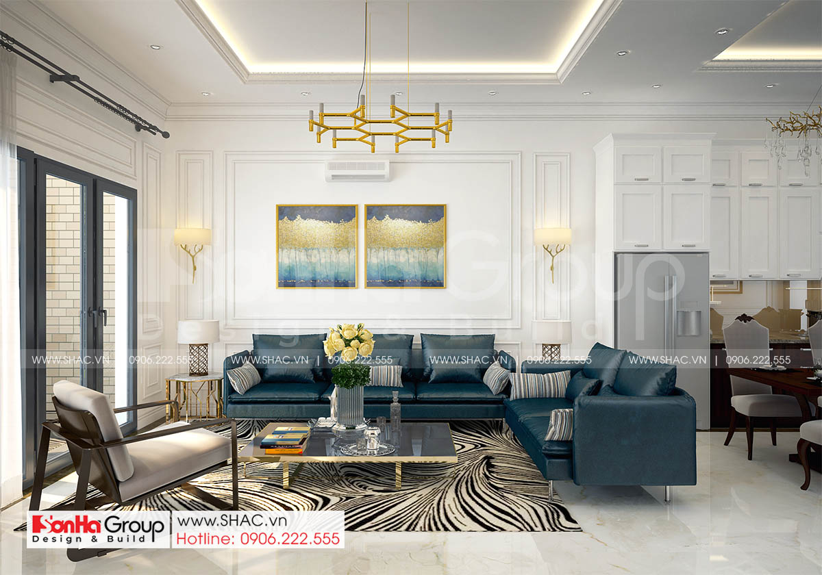 Mẫu nội thất sang trọng và lịch thiệp trong phòng khách biệt thự hiện đại 