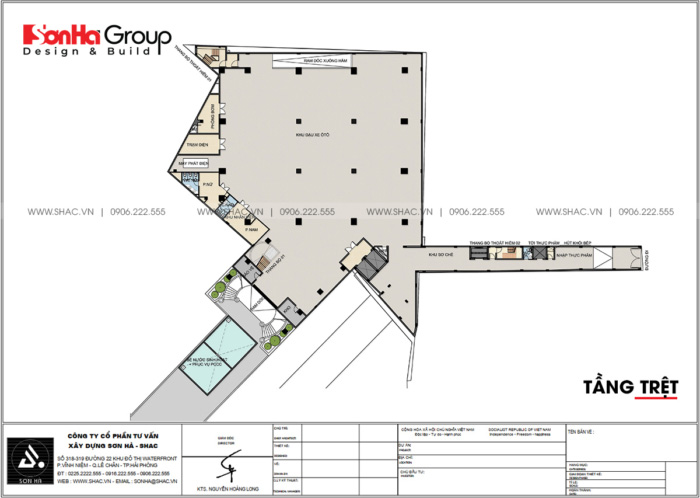 13 bản vẽ công năng sử dụng tầng trệt thiết kế trung tâm tiệc cưới 4 tầng tại Đồng Nai SH BCK 0053