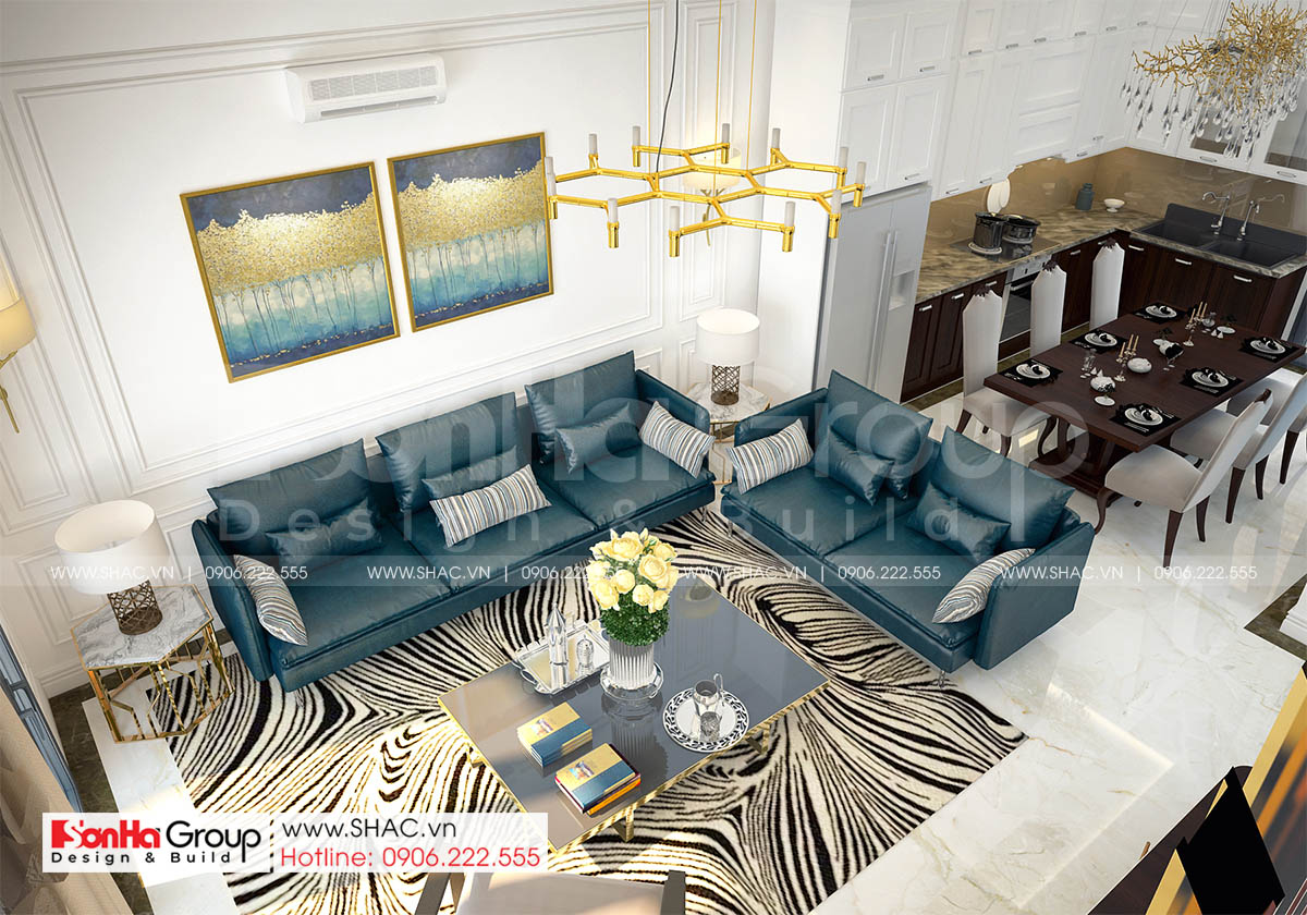 Quang cảnh nội thất phòng khách biệt thự 2 tầng mặt tiền 8m tại Hải Phòng 