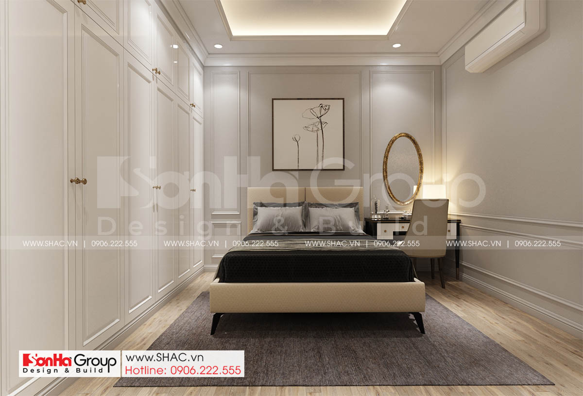 Nội thất phòng ngủ ấm áp và sang trọng trong thiết kế biệt thự mini Hải Phòng 