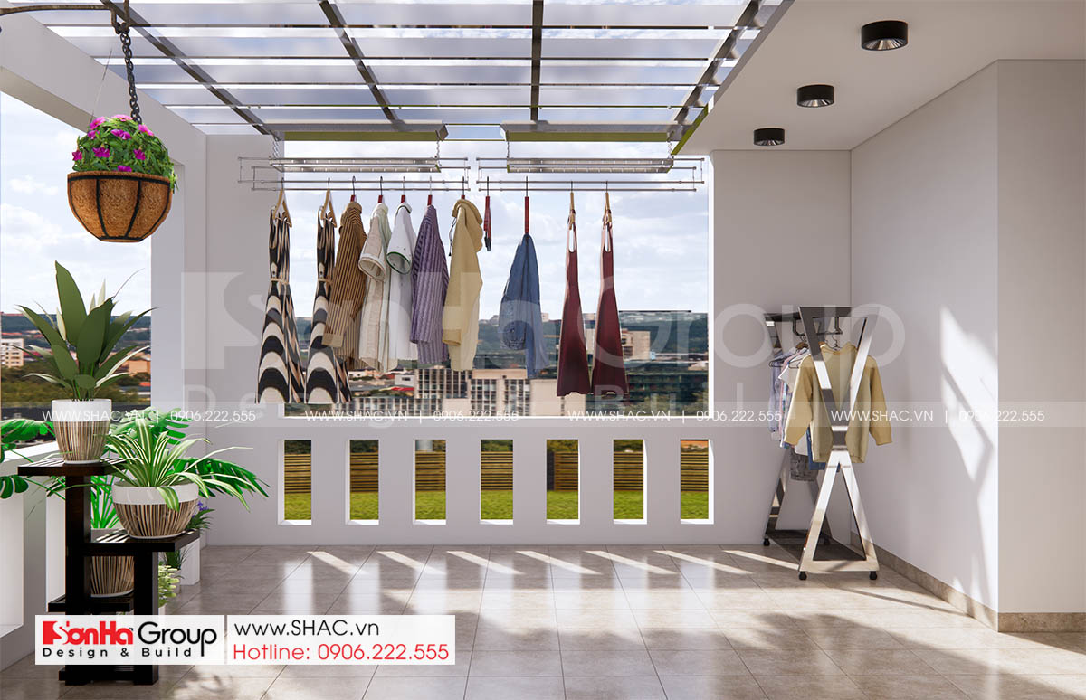 22 một góc khác của sân phơi đồ thuộc nhà ống tân cổ điển tại Hải Dương SH NOP 0216