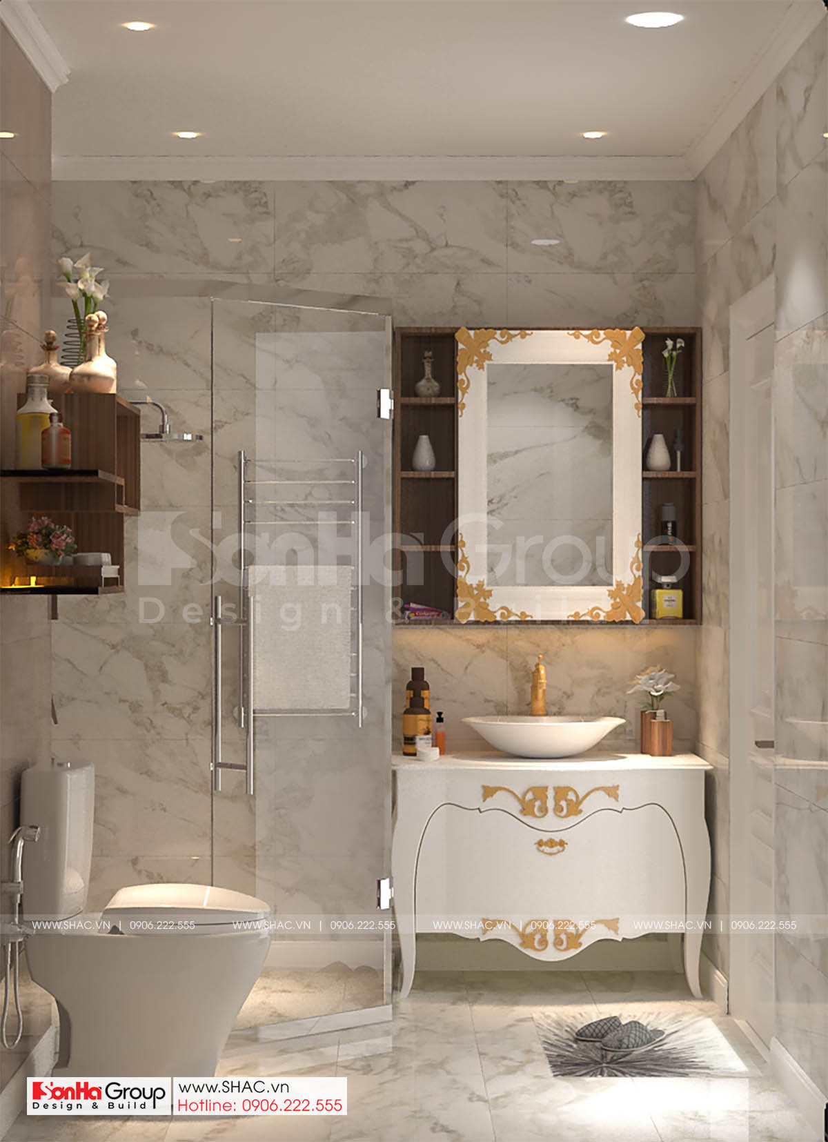 25 nội thất cao cấp sử dụng trong không gian vệ sinh của thiết kế nhà ống tân cổ điển tại Hải Dương SH NOP 0216