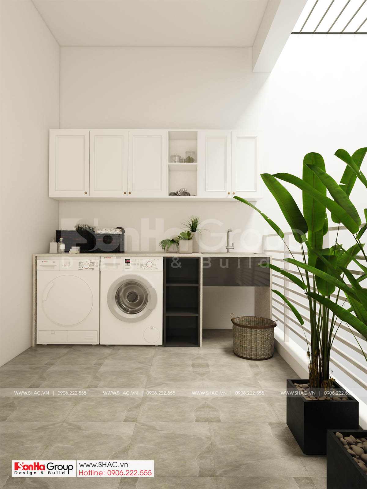 Phòng giặt tiện lợi và khang trang trong biệt thự mặt tiền 18m 
