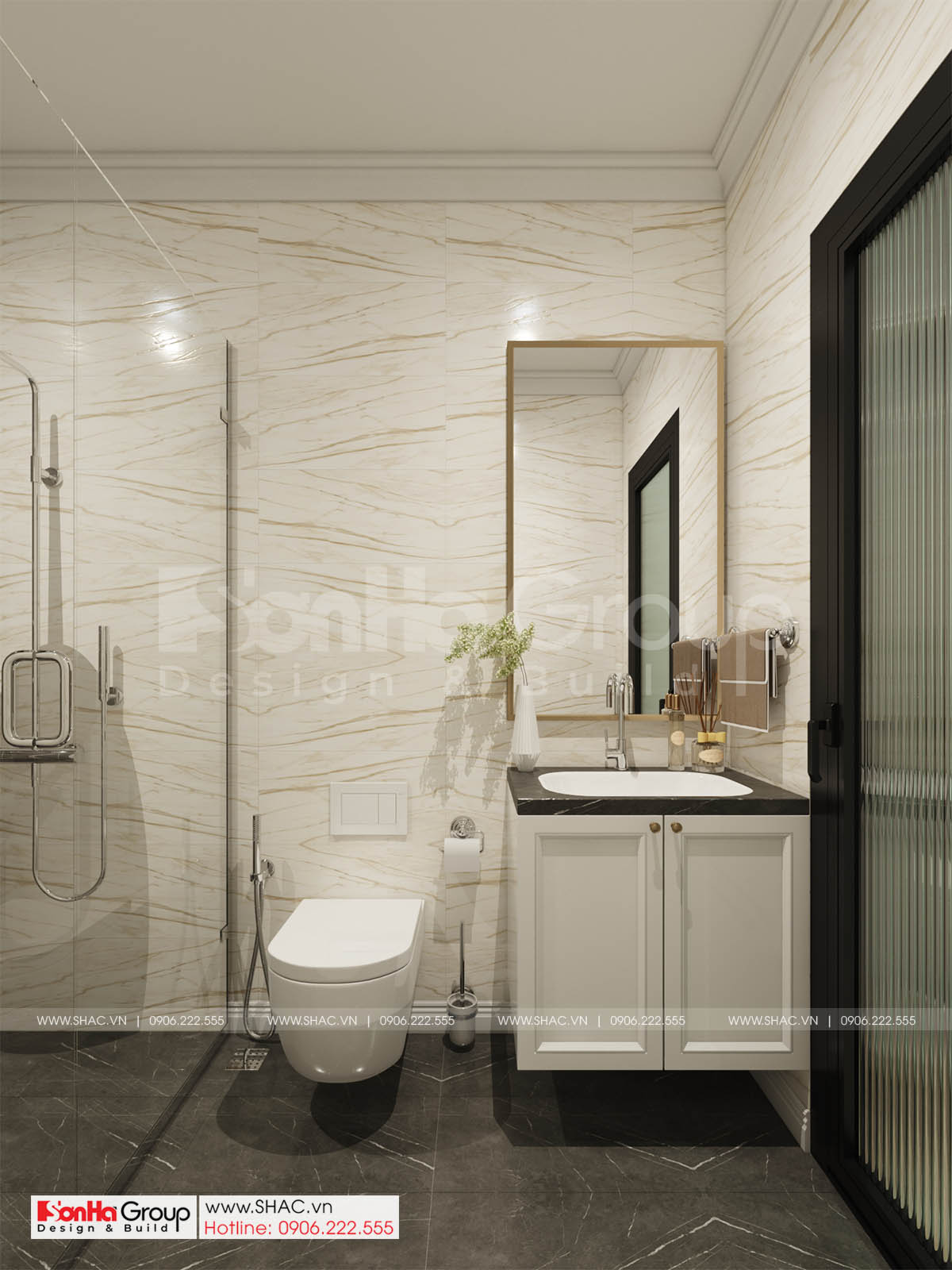 WC sang trọng trong thiết kế biệt thự 2 tầng mặt tiền 8m tại Hải Phòng 