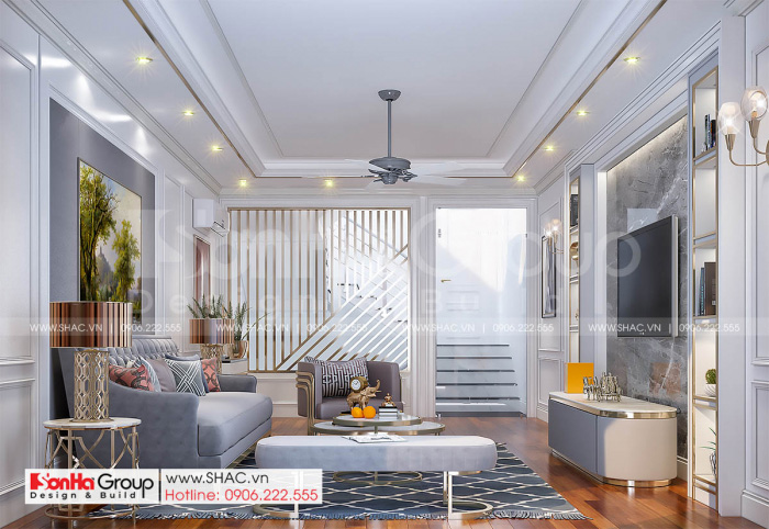 7 không gian phòng khách trong nhà ống tân cổ điển diện tích 72m2 SH NOP 0216