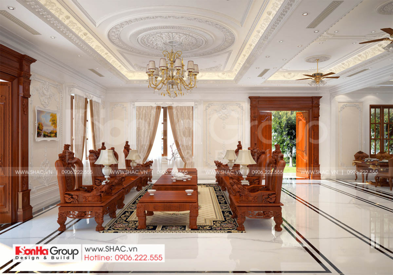 1 thiết kế nội thất phòng khách trong biệt thự tân cổ điển 3 tầng tại Hải Phòng SH NT BT 002