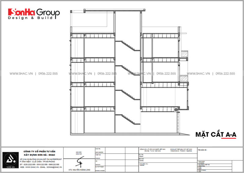 10 mặt cắt A A trong thiết kế nhà phố hiện đại 80m2 tại Hải Phòng SH NOD 0225