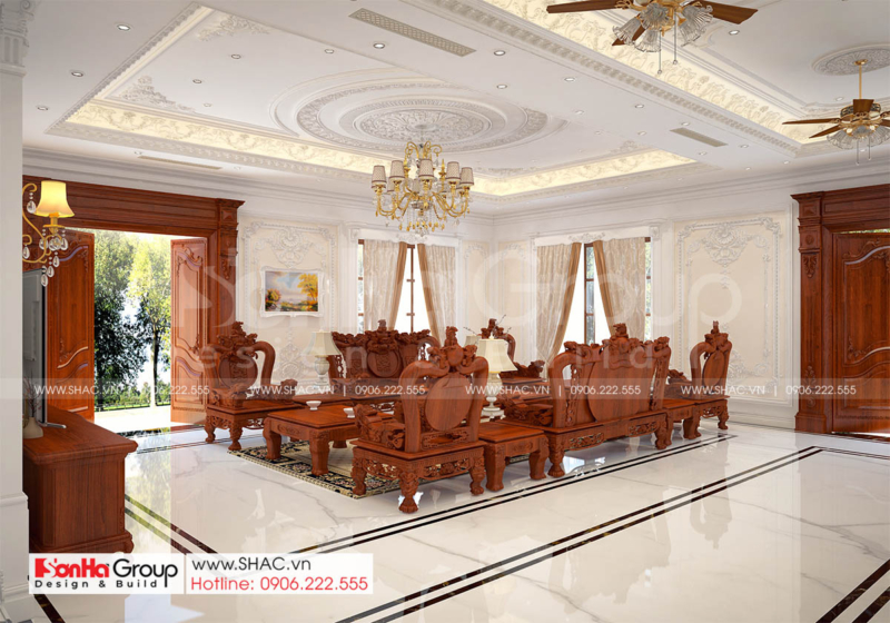 2 bày trí nội thất phòng khách biệt thự tân cổ điển mặt tiền 13,7m tại Hải Phòng SH NT BT 002