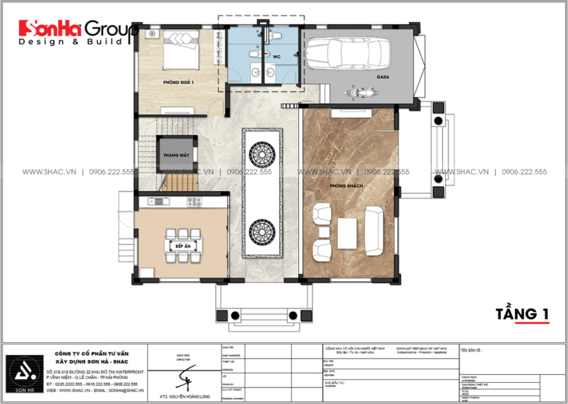 21 bản vẽ chi tiết tầng 1 mẫu biệt thự tân cổ điển 3 tầng tại Hải Phòng SH NT BT 002