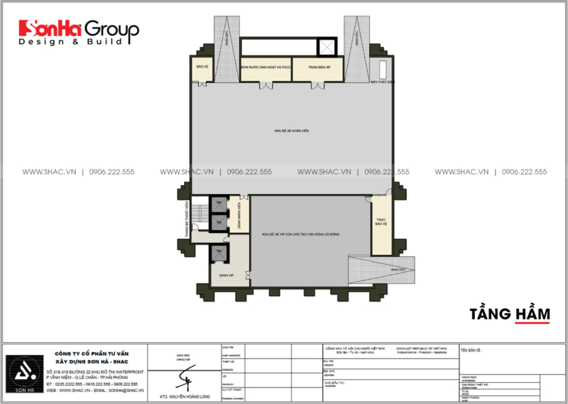 4 bản vẽ tầng hầm thiết kế văn phòng mặt tiền 26m tại Quảng Ninh SH VP 0041