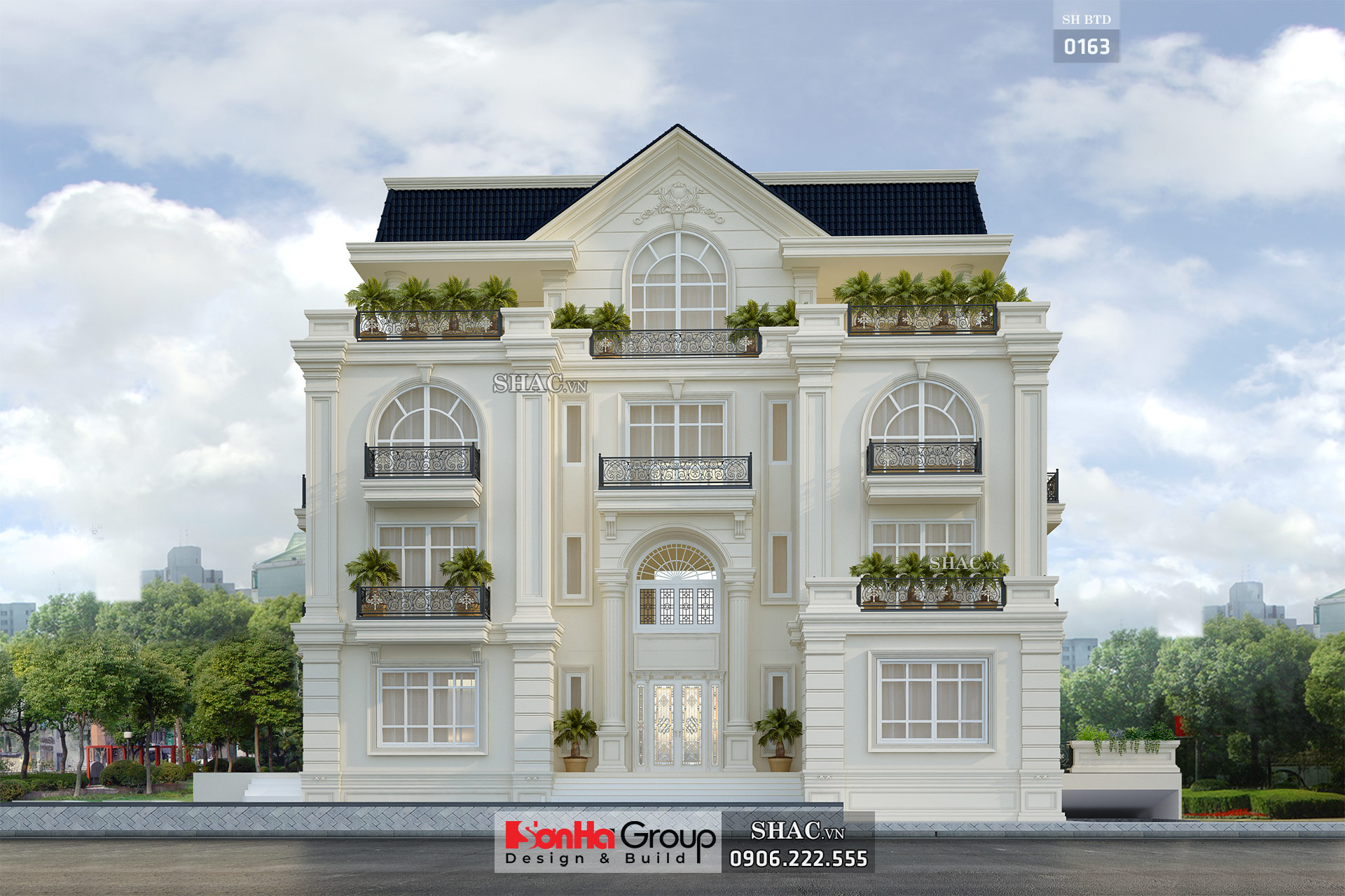Thiết kế sáng tạo của biệt thự tân cổ điển 4 tầng tại Sài Gòn – SH BTP 0163 1 Biệt thự tân cổ điển 4 tầng rộng 250m2
