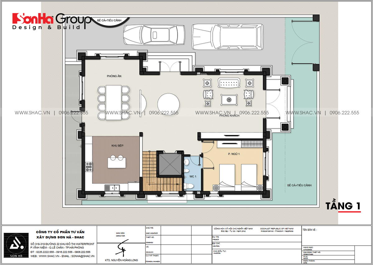 Biệt thự tân cổ điển 3 tầng diện tích 300m2 tại Hải Phòng – SH BTP 0166 14 Mặt bằng tầng 1 trong thiết kế biệt thự tân cổ điển sang trọng tại Hải Phòng