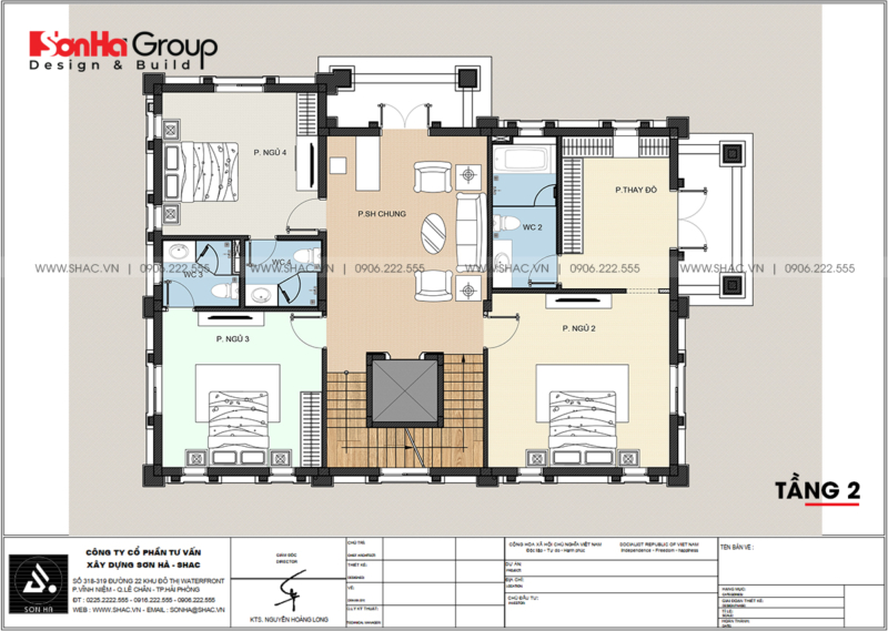 Biệt thự tân cổ điển 3 tầng diện tích 300m2 tại Hải Phòng – SH BTP 0166 15 Chi tiết tầng 2 trong thiết kế biệt thự song lập 3 tầng tại Hải Phòng