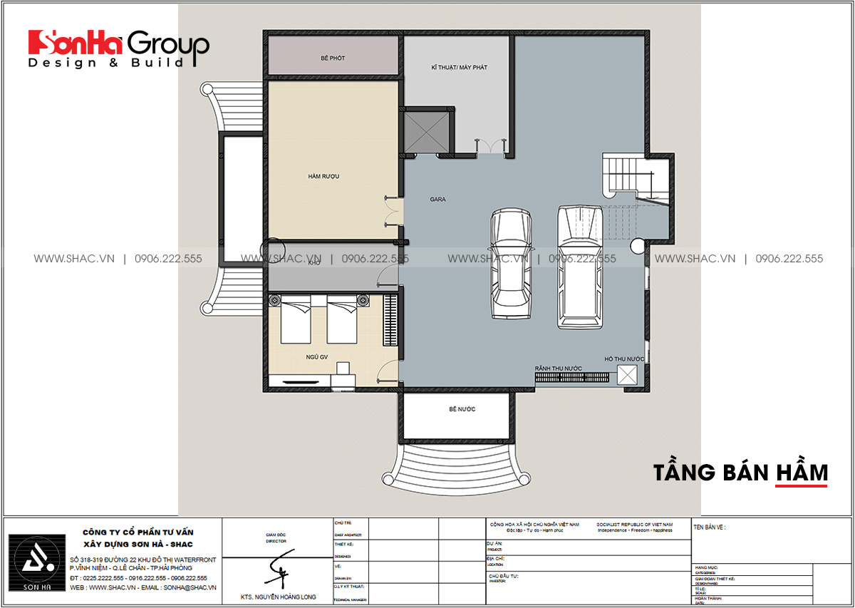 Ngôi biệt thự tân cổ điển 4 tầng diện tích 265m2 có tầng hầm - SH BTP 0165 27 Bản vẽ tầng bán hầm trong thiết kế biệt thự tân cổ điển đẹp sang trọng tại Đà Nẵng
